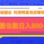 抖音上神秘副业项目，利用明星效应赚钱和截流，无门槛也能日入800+