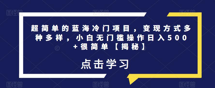 超简单的蓝海冷门项目变现方式多种多样小白无门槛操作日入500+很简单【揭秘】