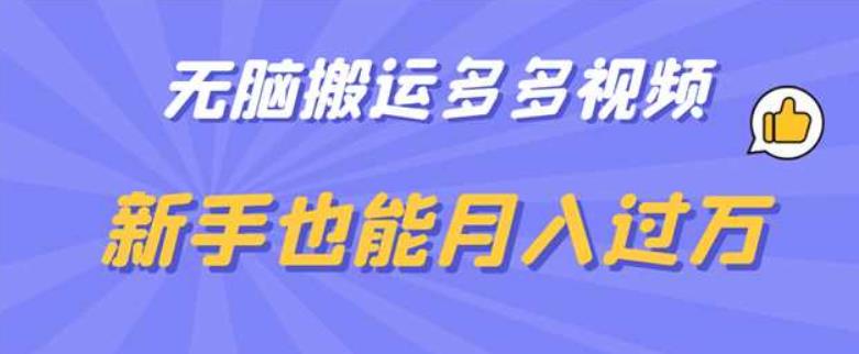 无脑搬运多多视频新手也能月入过万【揭秘】