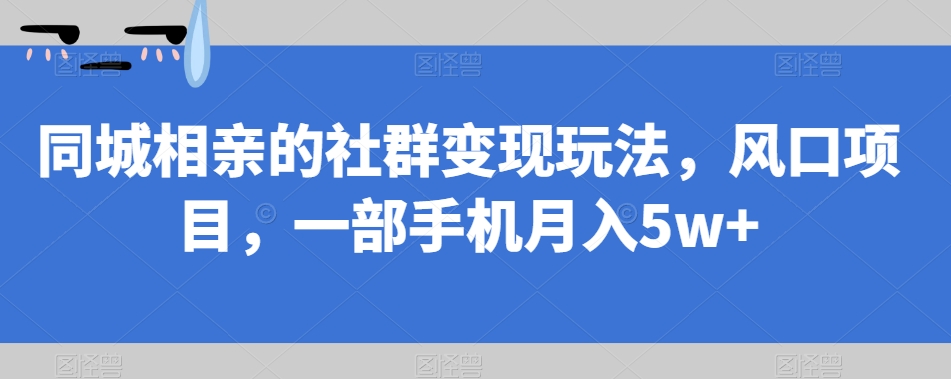 同城相亲的社群变现玩法风口项目一部手机月入5w+【揭秘】