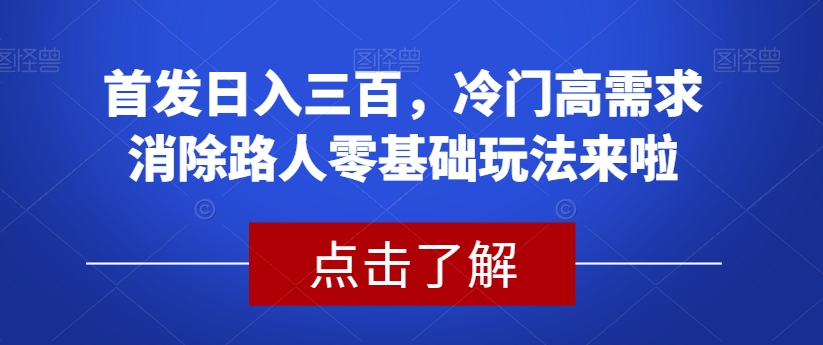 首发日入三百冷门高需求消除路人零基础玩法来啦【揭秘】