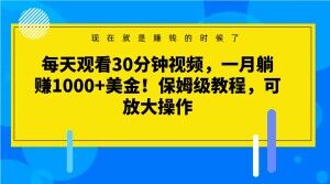 每天观看30分钟视频一月躺赚1000+美金！保姆级教程可放大操作【揭秘】