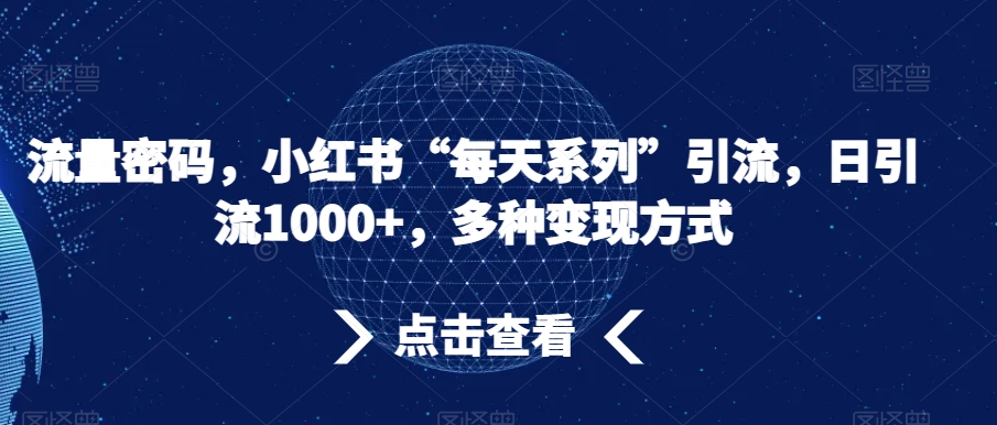 流量密码小红书“每天系列”引流日引流1000+多种变现方式【揭秘】