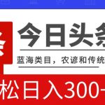 AI头条传统和农谚领域，蓝海类目，搬运+AI优化，轻松日入300+【揭秘】