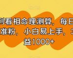 暴利看相命理测算，每日100+精准粉，小白易上手，3天收益1000+【揭秘】