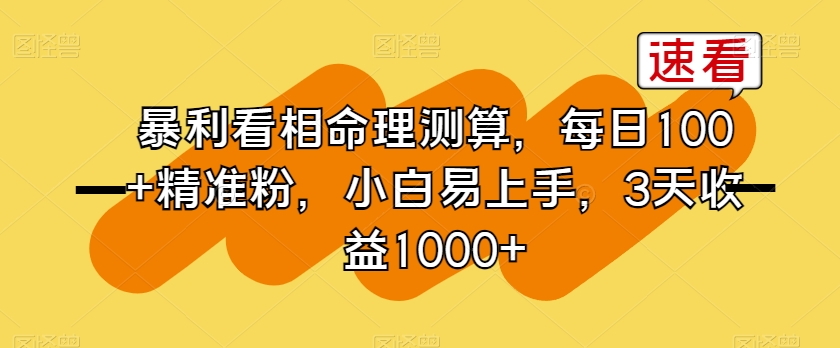 暴利看相命理测算每日100+精准粉小白易上手3天收益1000+【揭秘】