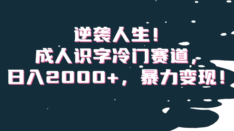 逆袭人生！成人识字冷门赛道日入2000+暴力变现！【揭秘】