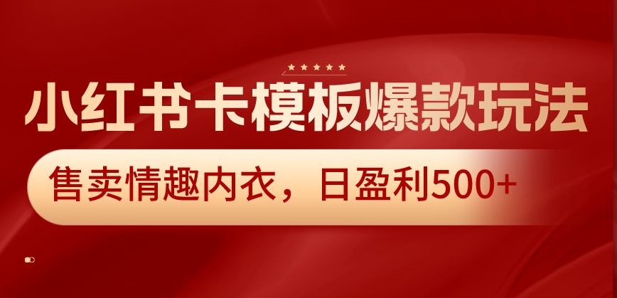 小红书卡模板爆款玩法售卖情趣内衣日盈利500+【揭秘】