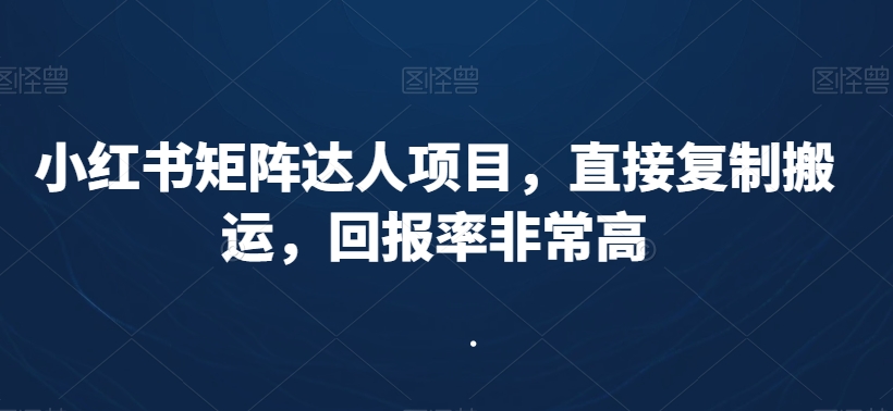 小红书矩阵达人项目直接复制搬运回报率非常高