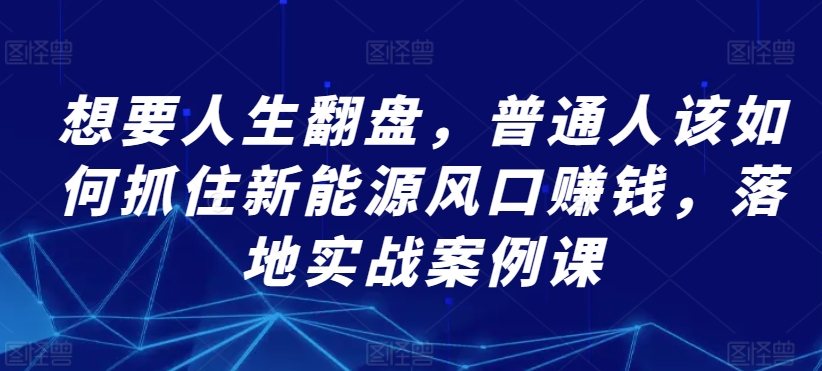 想要人生翻盘普通人该如何抓住新能源风口赚钱落地实战案例课