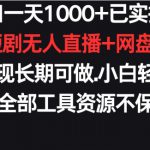 新风口一天1000+已实操落地购物平台短剧无人直播+网盘拉新+带货多种变现长期可做【揭秘】