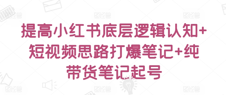 提高小红书底层逻辑认知+短视频思路打爆笔记+纯带货笔记起号（小红书爆款笔记要点归纳）-拾希学社