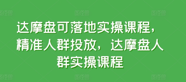 达摩盘可落地实操课程精准人群投放达摩盘人群实操课程