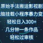 原始手法影视搬运，无脑搬运影视剧，单日收入300+，操作简单，几分钟生成一条视频，轻松过审核【揭秘】