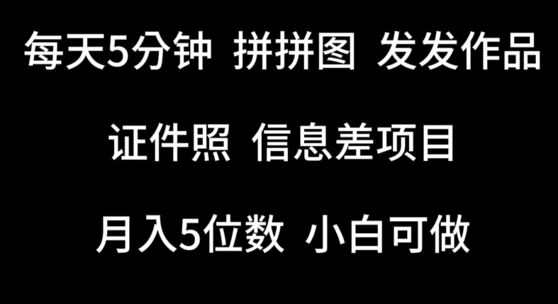 每天5分钟，拼拼图发发作品，证件照信息差项目，小白可做【揭秘】（拼图发送怎么弄）-拾希学社