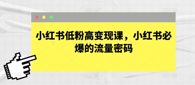 小红书低粉高变现课小红书必爆的流量密码