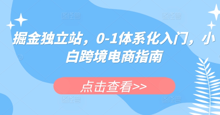 掘金独立站0-1体系化入门小白跨境电商指南