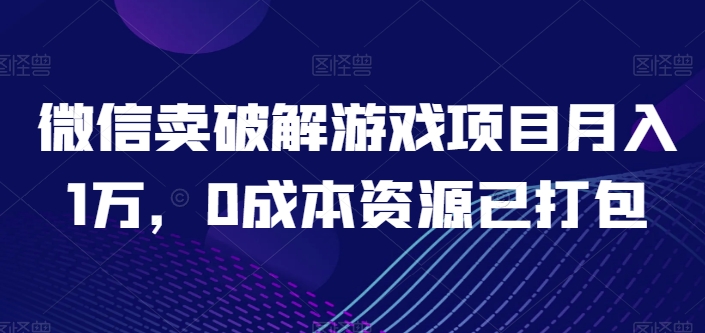 微信卖破解游戏项目月入1万，0成本资源已打包【揭秘】（微信破解小游戏）-拾希学社