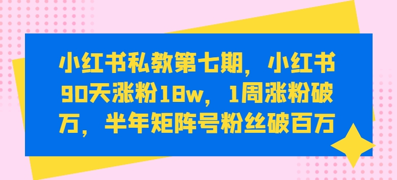 小红书私教第七期，小红书90天涨粉18w，1周涨粉破万，半年矩阵号粉丝破百万（小红书教学）-拾希学社