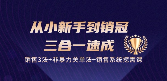 从小新手到销冠 三合一速成：销售3法+非暴力关单法+销售系统挖需课 (27节)（销售三要素是指）-拾希学社