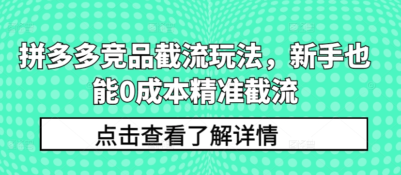 拼多多竞品截流玩法新手也能0成本精准截流