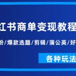 小红书商单变现教程：起号涨粉/爆款选题/剪辑/蒲公英/好物分享/各种玩法