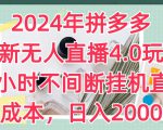 2024年拼多多最新无人直播4.0玩法，24小时不间断挂机直播，0成本，日入2k【揭秘】