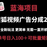 搜狐视频2.0 全新玩法成本更低 操作更简单 无需电脑挂机 云端自动挂机单号日入100+可矩阵【揭秘】