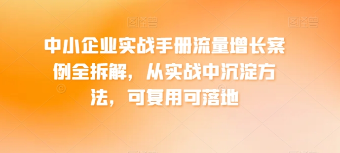 中小企业实战手册流量增长案例全拆解从实战中沉淀方法可复用可落地