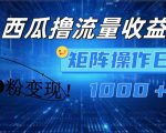 西瓜视频撸流量，简单上手，0粉变现矩阵操作，日入1000+【揭秘】