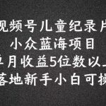 2024蓝海项目视频号儿童纪录片科普，单月收益5位数以上，新手小白可操作【揭秘】