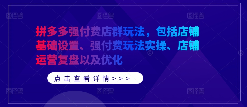 拼多多强付费店群玩法，包括店铺基础设置、强付费玩法实操、店铺运营复盘以及优化