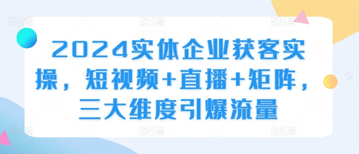 024实体企业获客实操，短视频+直播+矩阵，三大维度引爆流量"