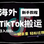 2024最新海外TikTok搬运玩法，一键去重轻松过原创，新手无经验也能日入1k【揭秘】