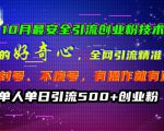 10月最安全引流创业粉技术，利用他人的好奇心全网引流精准“求带粉”不封号、不废号【揭秘】