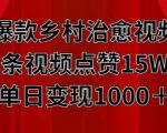 爆款乡村治愈视频，单条视频点赞15W+单日变现1k