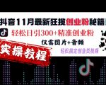 抖音11月最新狂揽创业粉秘籍，轻松日引300+精准创业粉，仅需图片+音频，轻松搞定创业类视频