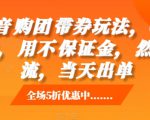 抖音‮购团‬带券玩法，0成本，‮用不‬保证金，‮然自‬流，当天出单