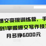 公众号爆文变现训练营，手把手教你，从0到1掌握爆文写作技巧，每个月多挣6000元