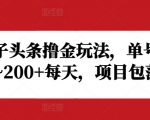 野路子头条撸金玩法，单号收益20~200+每天，项目包落地