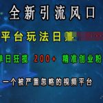 全新引流风口，跨平台玩法日入上k，单日狂揽200+精准创业粉，一个被严重忽略的视频平台