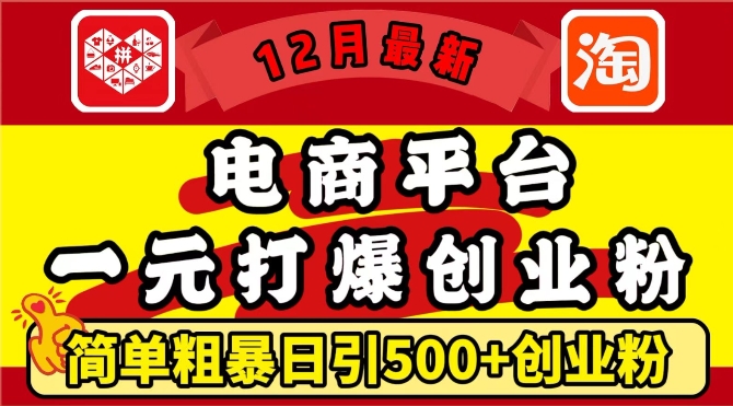 12月最新：电商平台1元打爆创业粉，简单粗暴日引500+精准创业粉，轻松月入过W【揭秘】