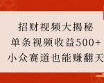 招财视频大揭秘：单条视频收益500+，小众赛道也能挣翻天!