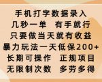 手机打字数据录入，几秒一单，有手就行，只要做当天就有收益，暴力玩法一天低保2张