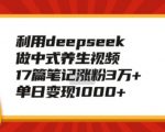 利用deepseek做中式养生视频，17篇笔记涨粉3万+，单日变现1k