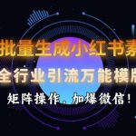 AI批量生成小红书素材，全行业引流万能模版，矩阵操作，加爆微信